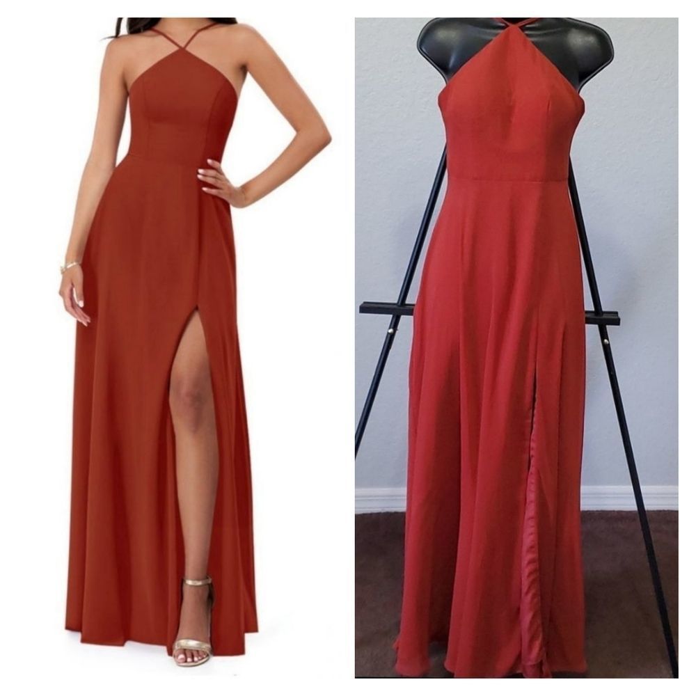 Azazie "Bailey" Floor Length Halter Chiffon Bridesmaids Dress Size A2